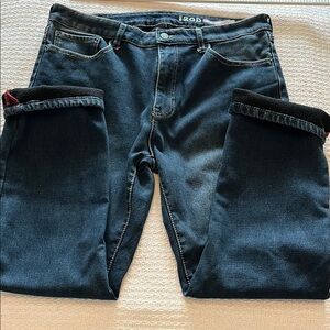 Izod MEN'S medium-dark blue jeans, size 36x32 comfort stretch Warm fleece lining